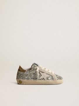 Super-Star Junior in glitter with a suede star and gold heel tab