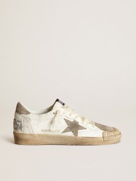 Men's Ball Star LTD sneakers in white nappa leather with dove-gray suede star and heel tab