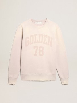 Distressed-finish pale pink sweatshirt
