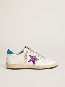 Ball Star sneakers in white leather with purple glitter star